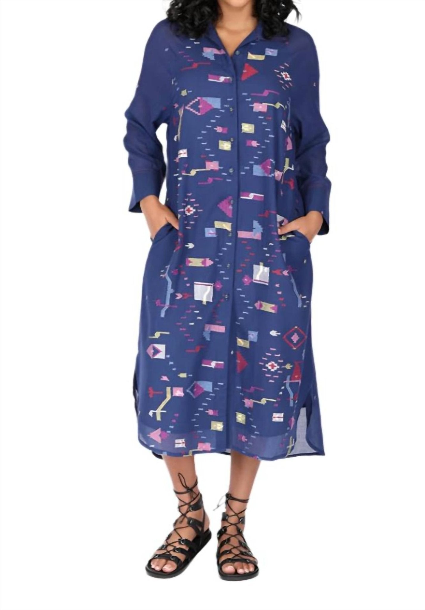 Conditions Apply - Women's Elin Handwoven Shirt Dress - blue - clothing - dresses
