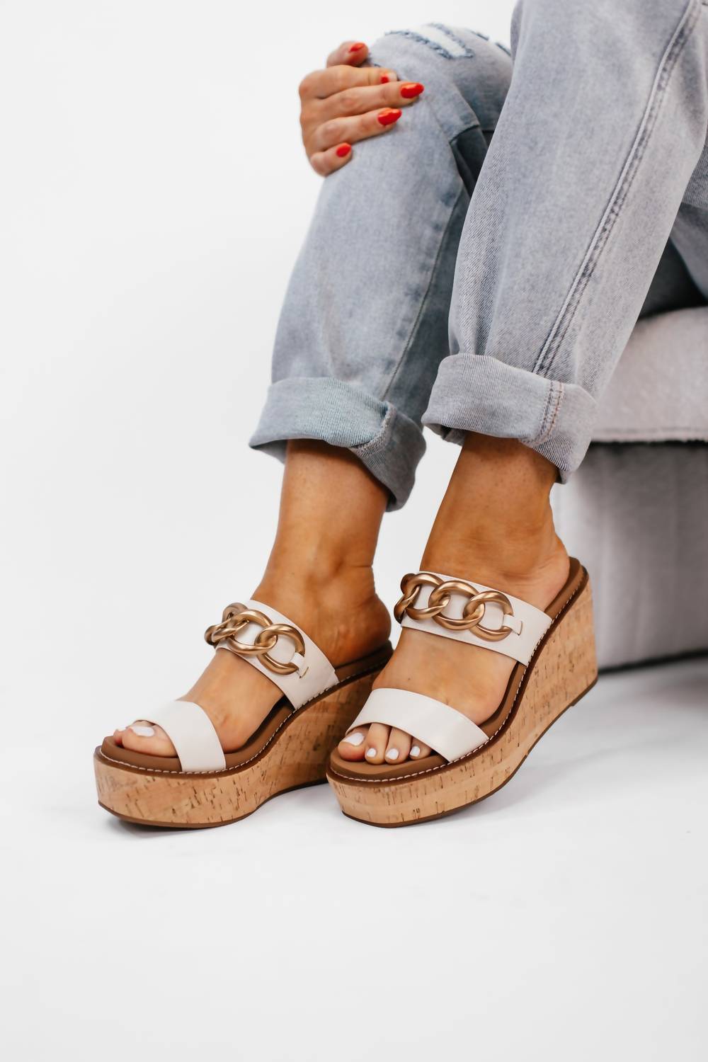 Corkys Footwear - Chain Detail Wedges - shoes - wedges - white