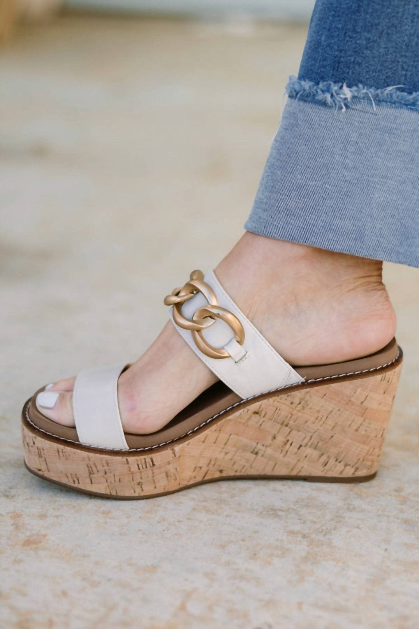 Corkys Footwear - Chain Detail Wedges - shoes - wedges - white