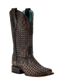 Corral - Women's Glitter Woven Overlay Square Toe Cowboy Boot