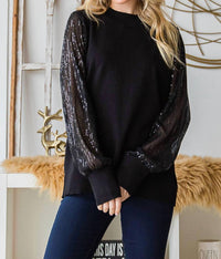 Cotton Bleu - Sequined Sleeve Sweater