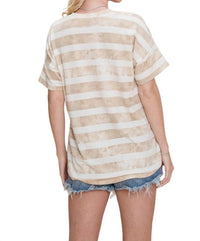 Cotton Bleu - Striped Pocket Top - beige - clothing - polyester