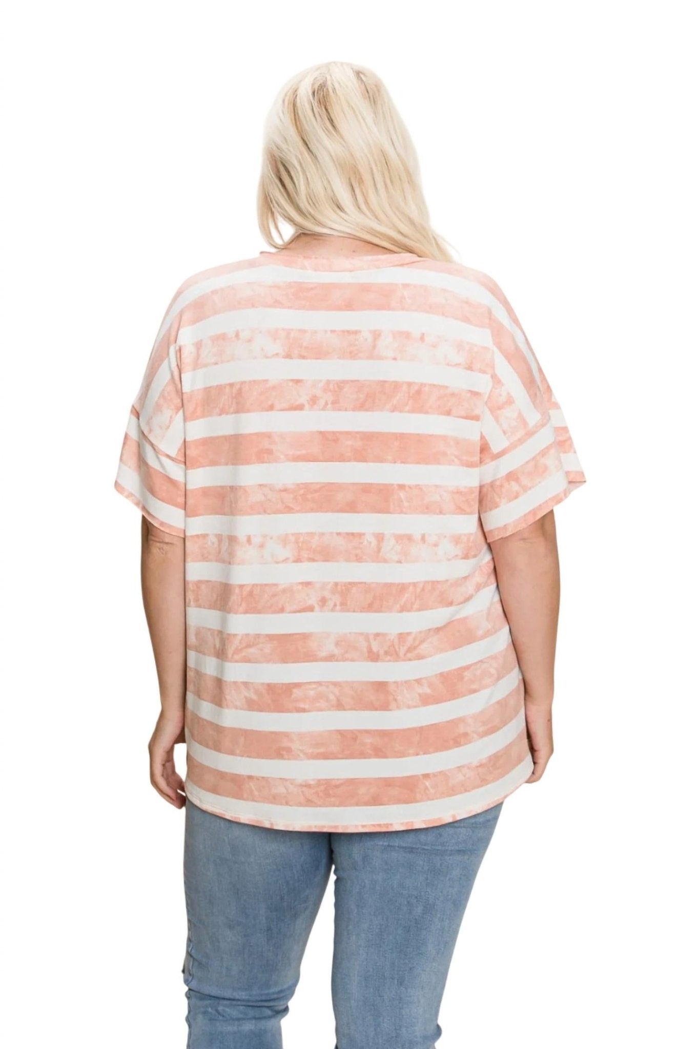 Cotton Bleu - Striped Pocket Top, Rose - Plus - clothing - pink - polyester