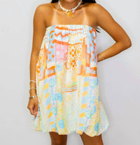 Cozy Co. - Watercolor Bubble Hem Strapless Mini Dress