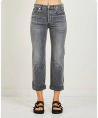 Cqy - Denim Vinyl Straight Leg Jeans - clothing - cotton - blend - grey