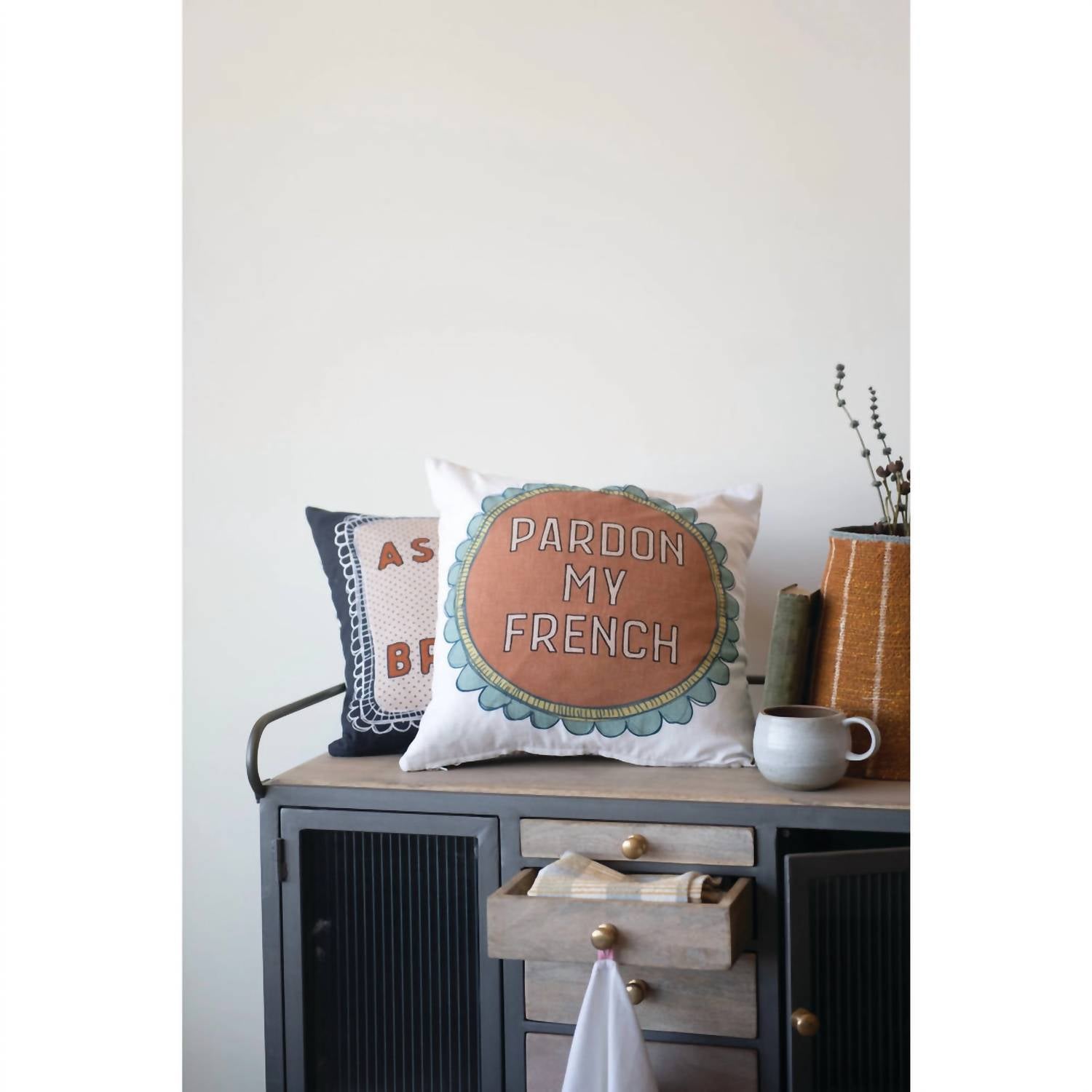 Creative Co - Op - Embroidered Printed Pillow With Saying - accent - pillows - accents - brown