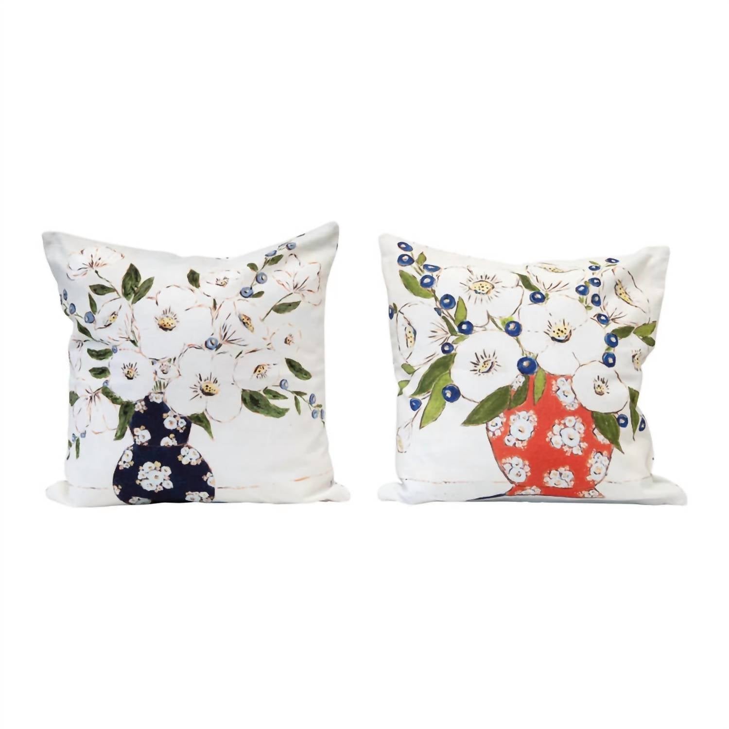 Creative Co - Op - Pillow With Florals And Patterned Back - accent - pillows - accents - cotton