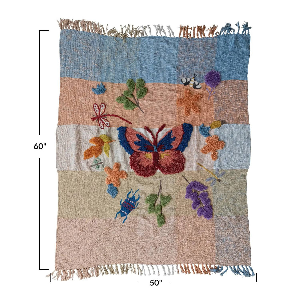 Creative Co-Op - Tufted & Embroidered Butterfly & Insect Woven Throw Blanket - 60" x 50"