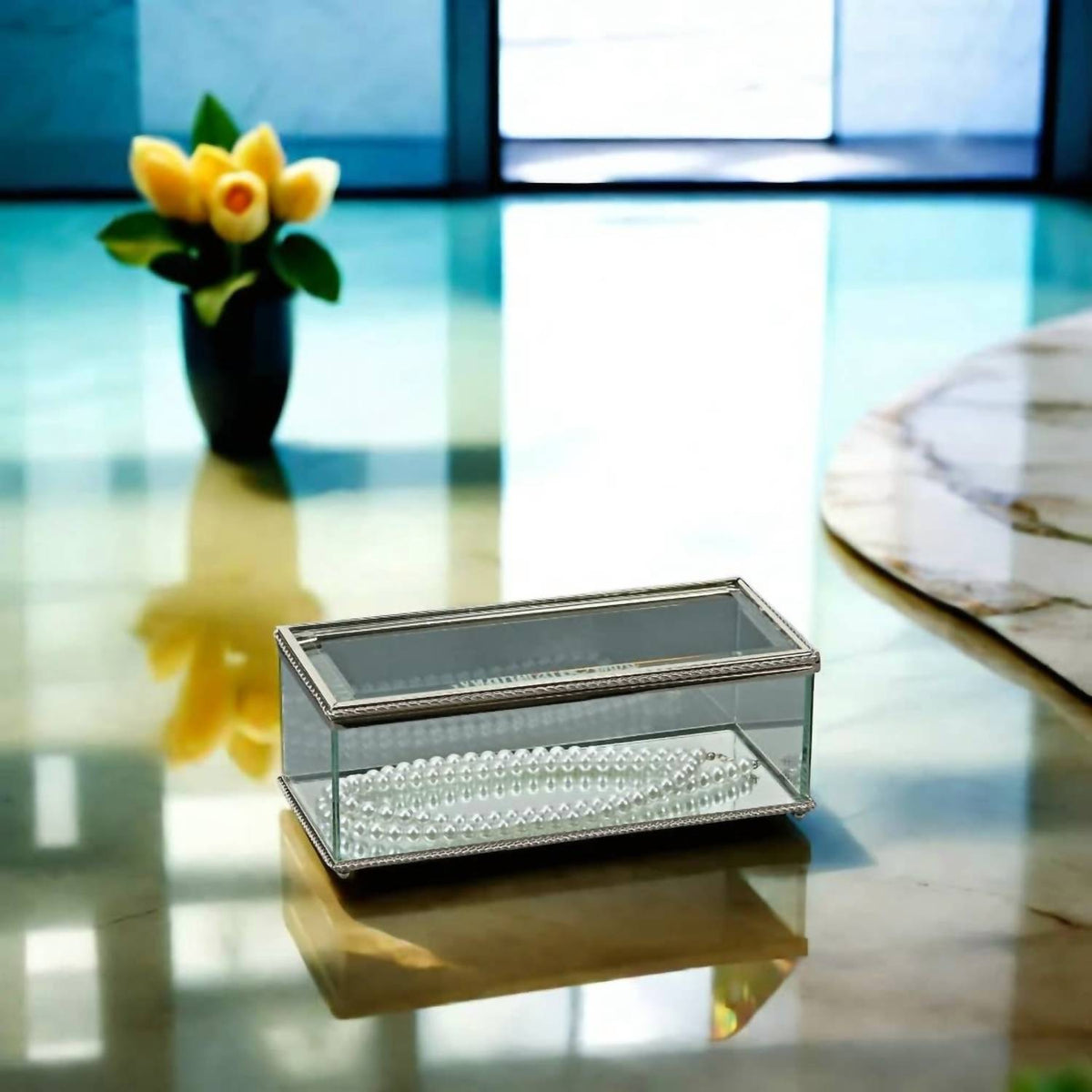 Creative Gifts International - Rectangular Glass Box With Hinged Cover