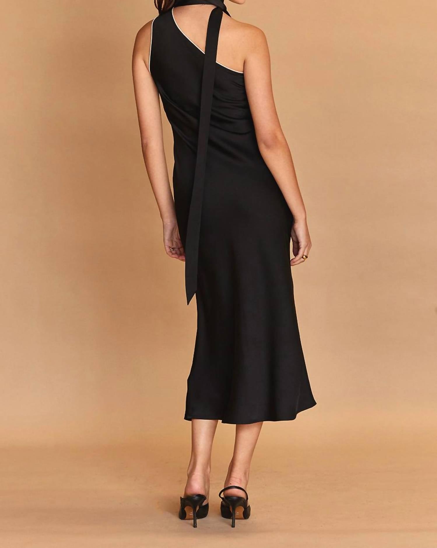 Crescent - Bonnie One Shoulder Scarf Dress - black - clothing - dresses