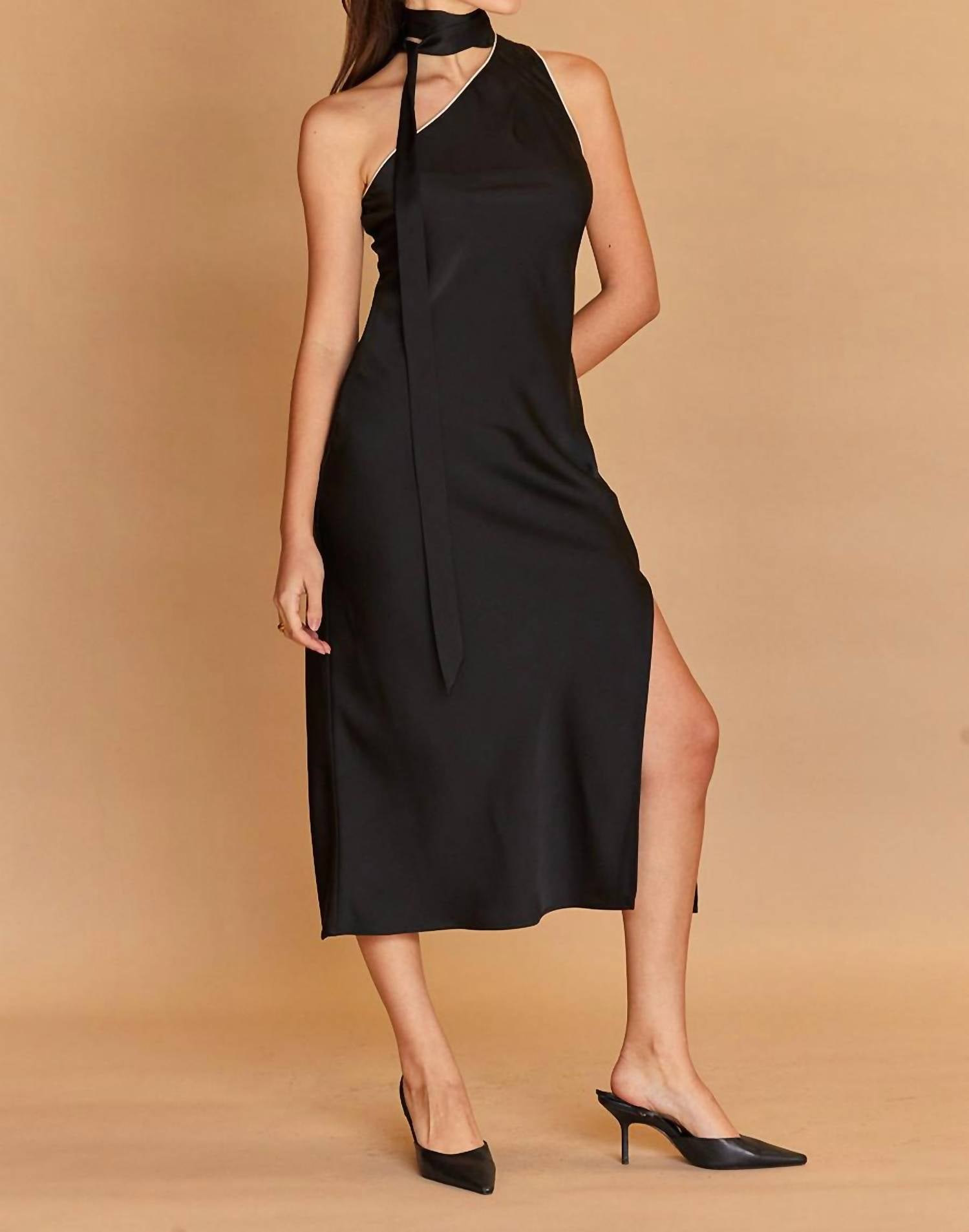 Crescent - Bonnie One Shoulder Scarf Dress - black - clothing - dresses