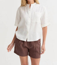 Crescent - Joyce Mandarin Collar Button Up Linen Top