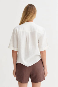 Crescent - Joyce Mandarin Collar Button Up Linen Top
