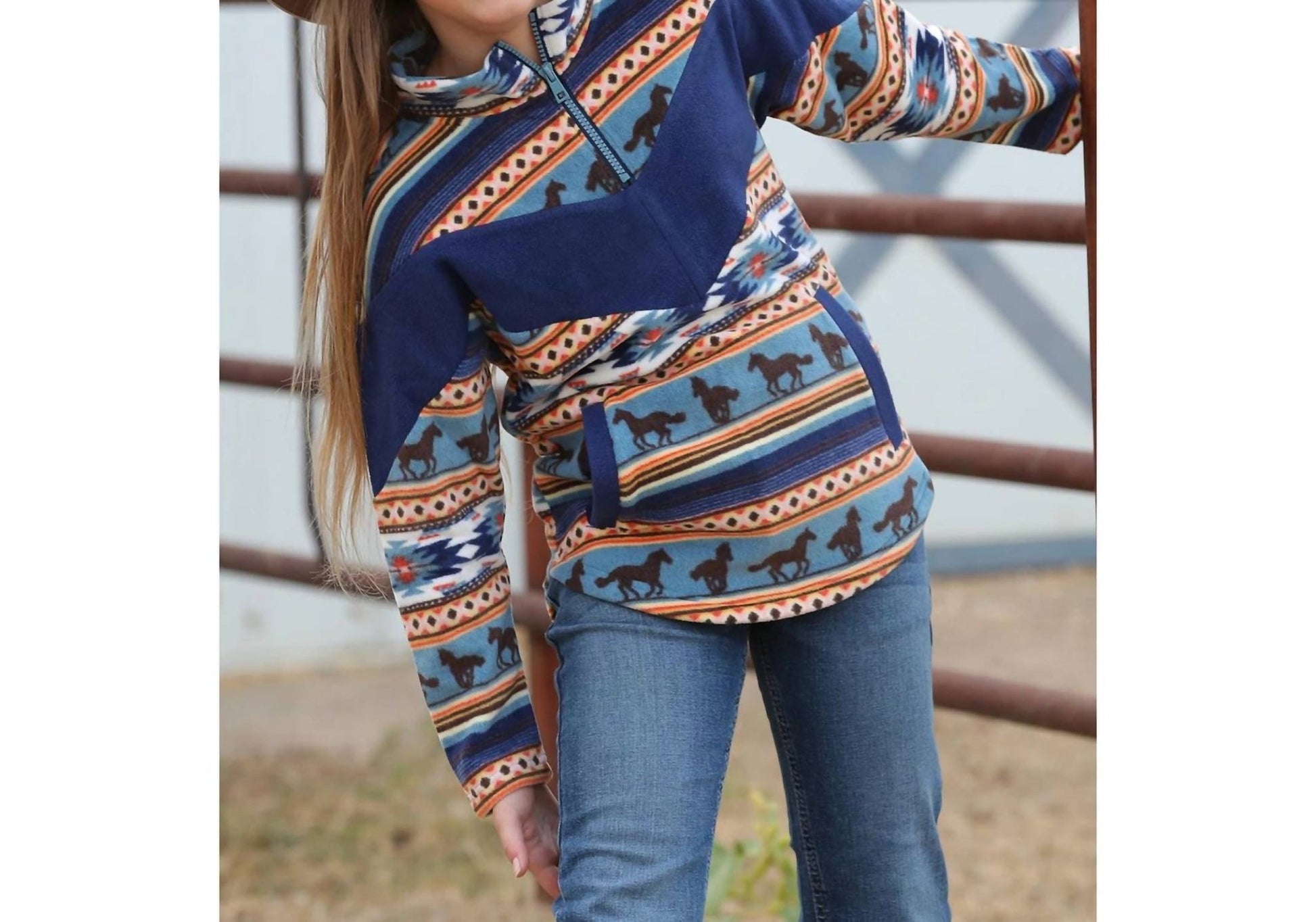 Cruel Girl - Kids Girl's Half Zip Fleece Jacket - animal - blazers - blue