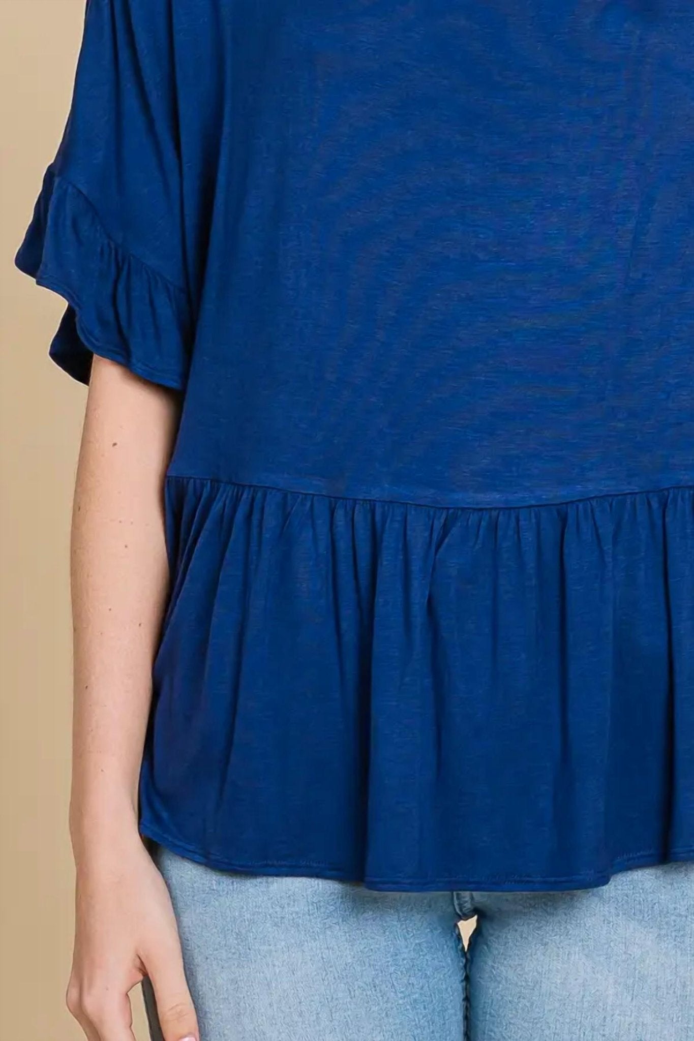 Culture Code - Boat Neck Tiered Ruffle Sleeve Top - blue - clothing - polyester