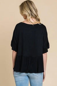 Culture Code - Boat Neck Tiered Ruffle Sleeve Top - black - blouses - clothing