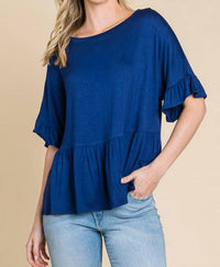 Culture Code - Boat Neck Tiered Ruffle Sleeve Top - blue - clothing - polyester