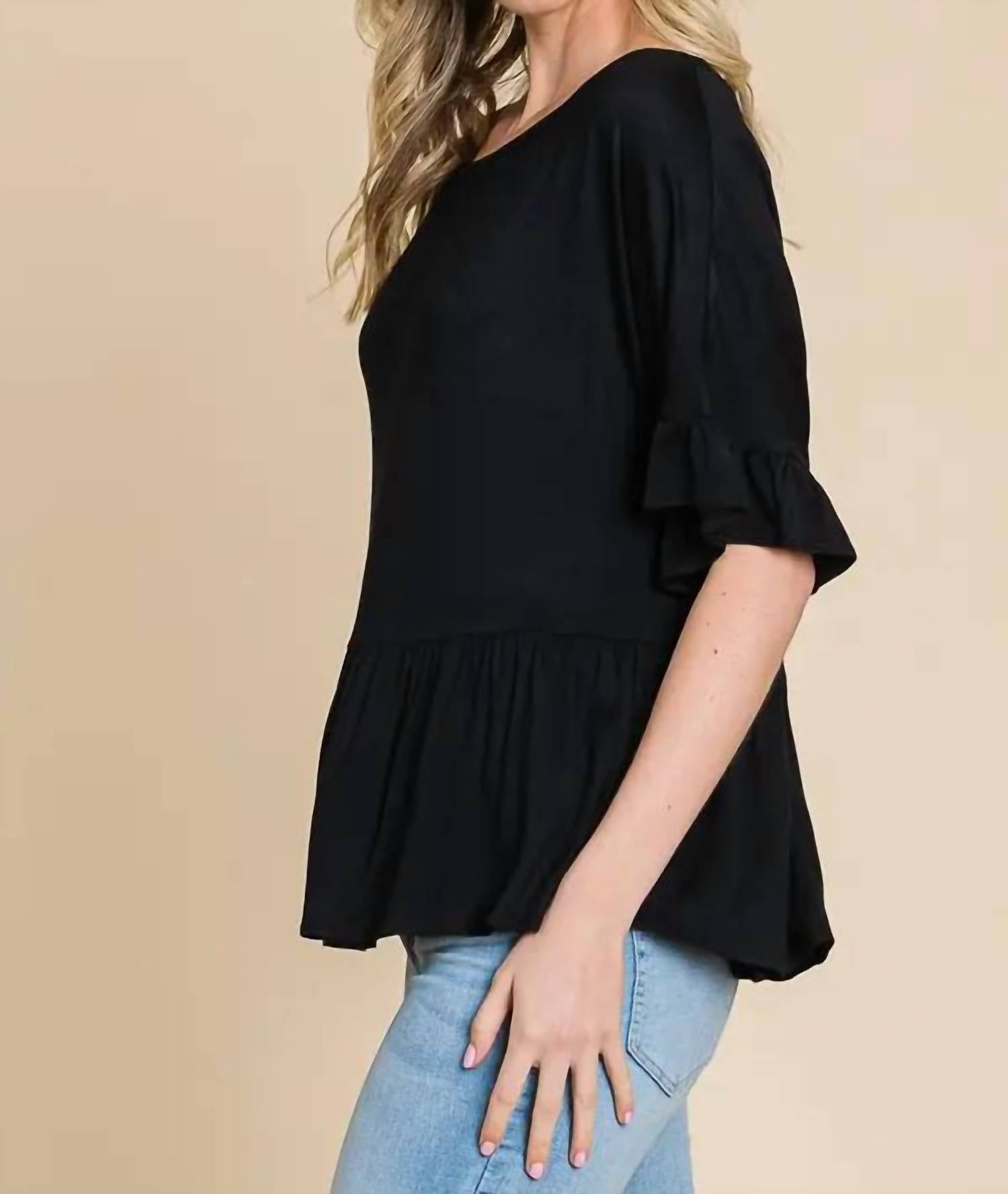 Culture Code - Boat Neck Tiered Ruffle Sleeve Top - black - blouses - clothing
