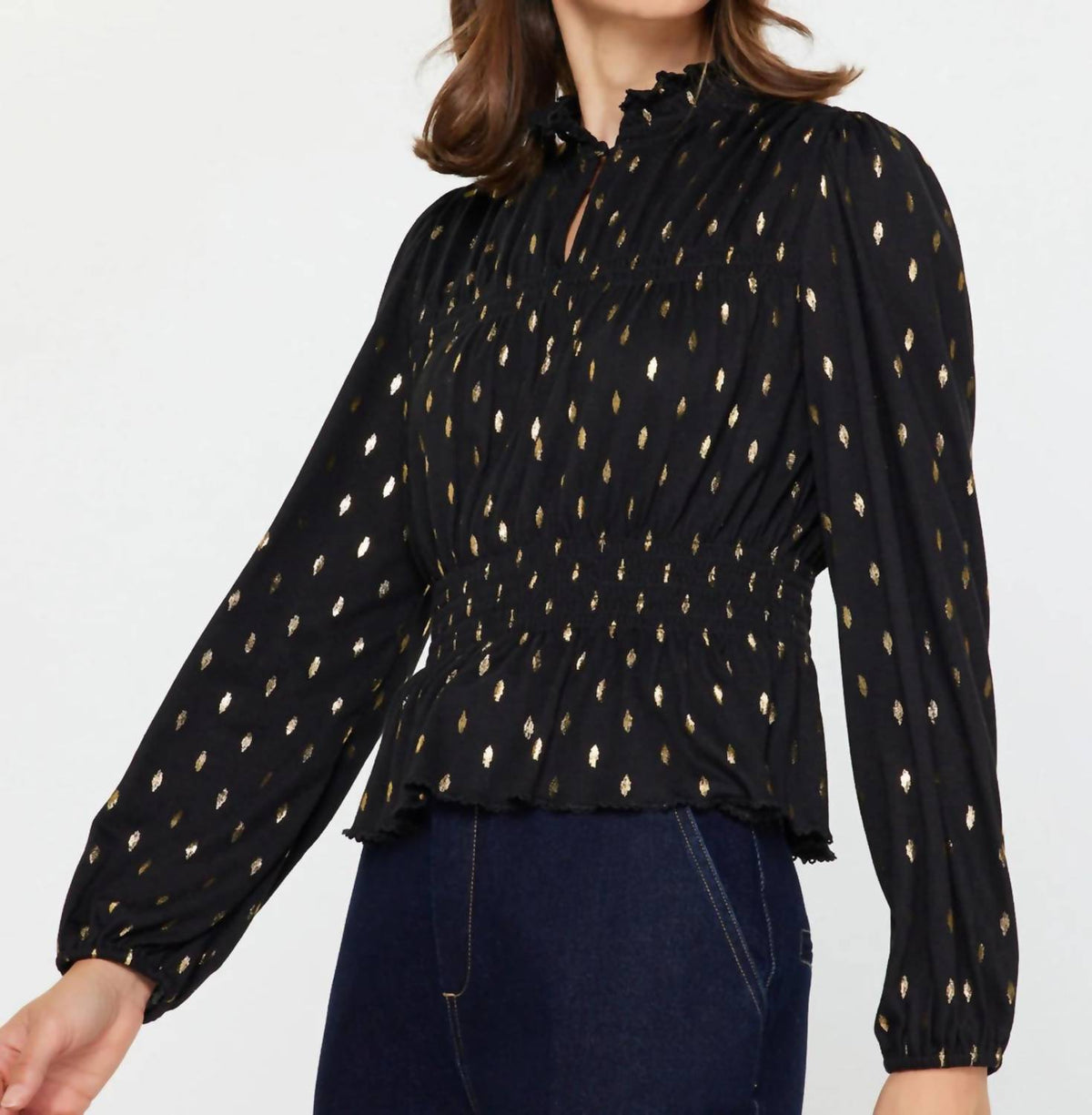 Current Air - Celeste Metallic Foil Dot Peplum Top
