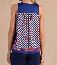 Current Air - Checkerboard Printed V-neck Sleeveless Top