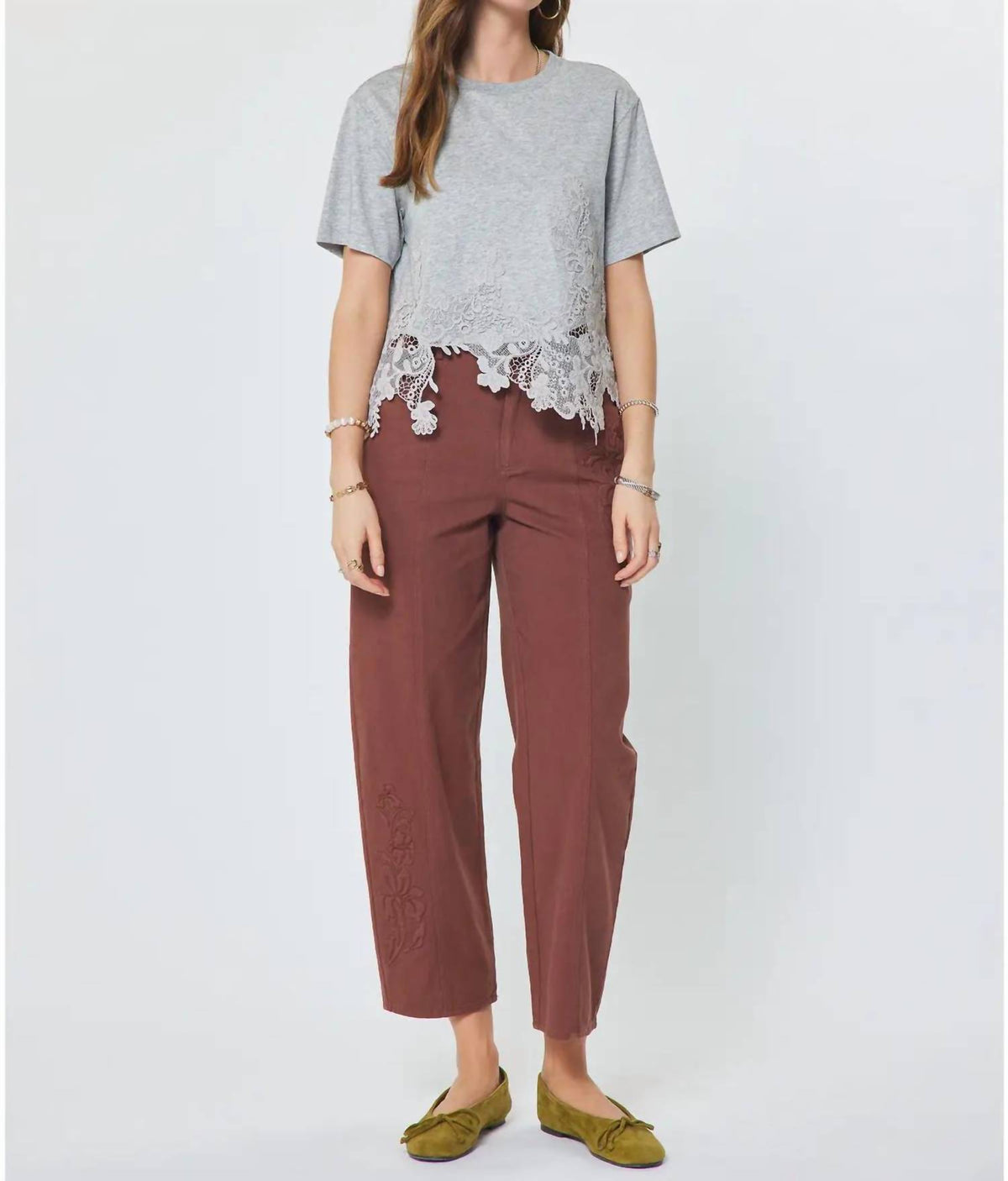 Current Air - Cotton Blend Lace Hem Cropped Top
