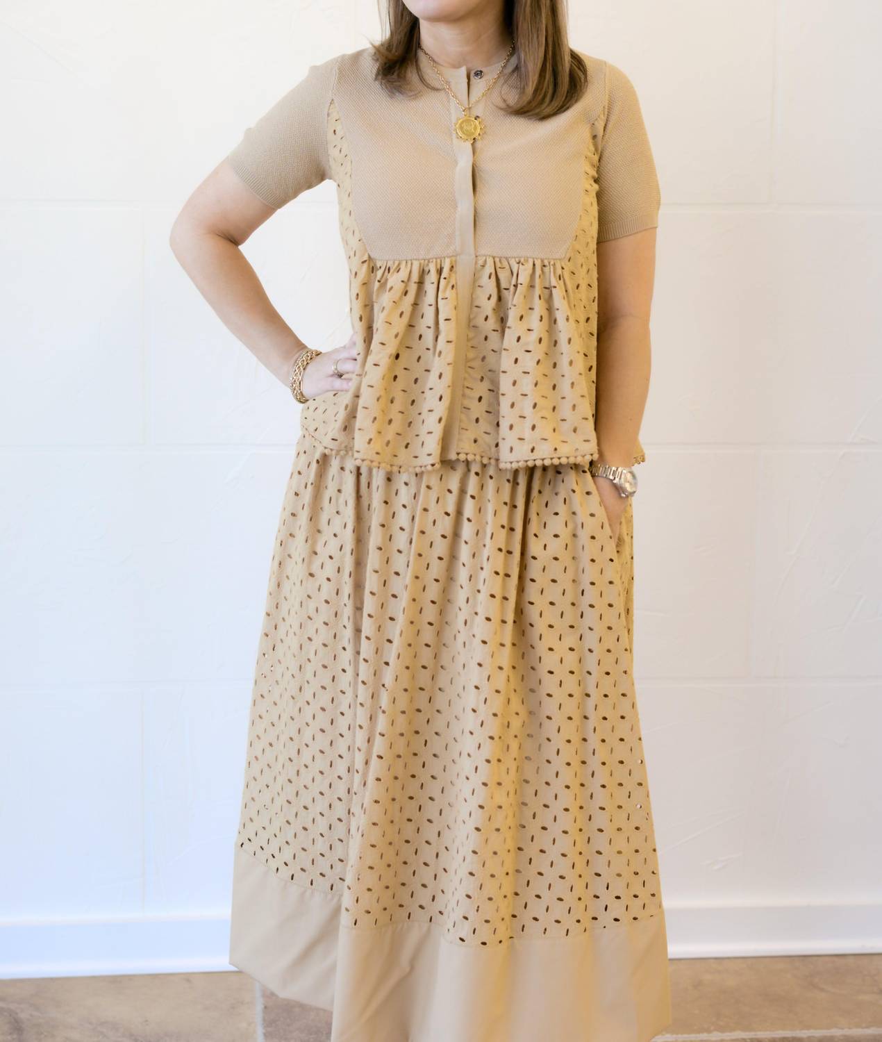 Current Air - Eyelet Blouse - beige - blouses - clothing