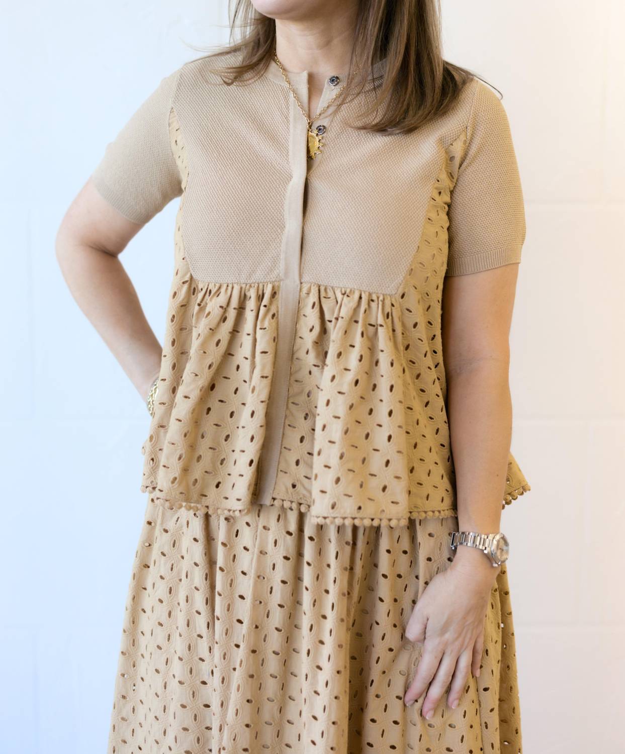 Current Air - Eyelet Blouse - beige - blouses - clothing