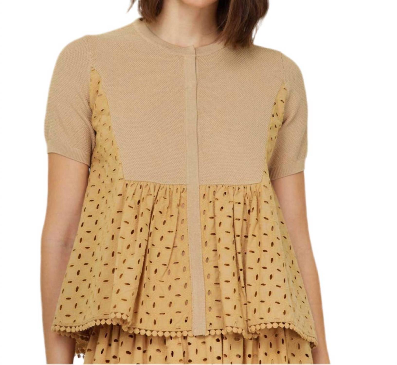 Current Air - Eyelet Blouse - beige - blouses - clothing