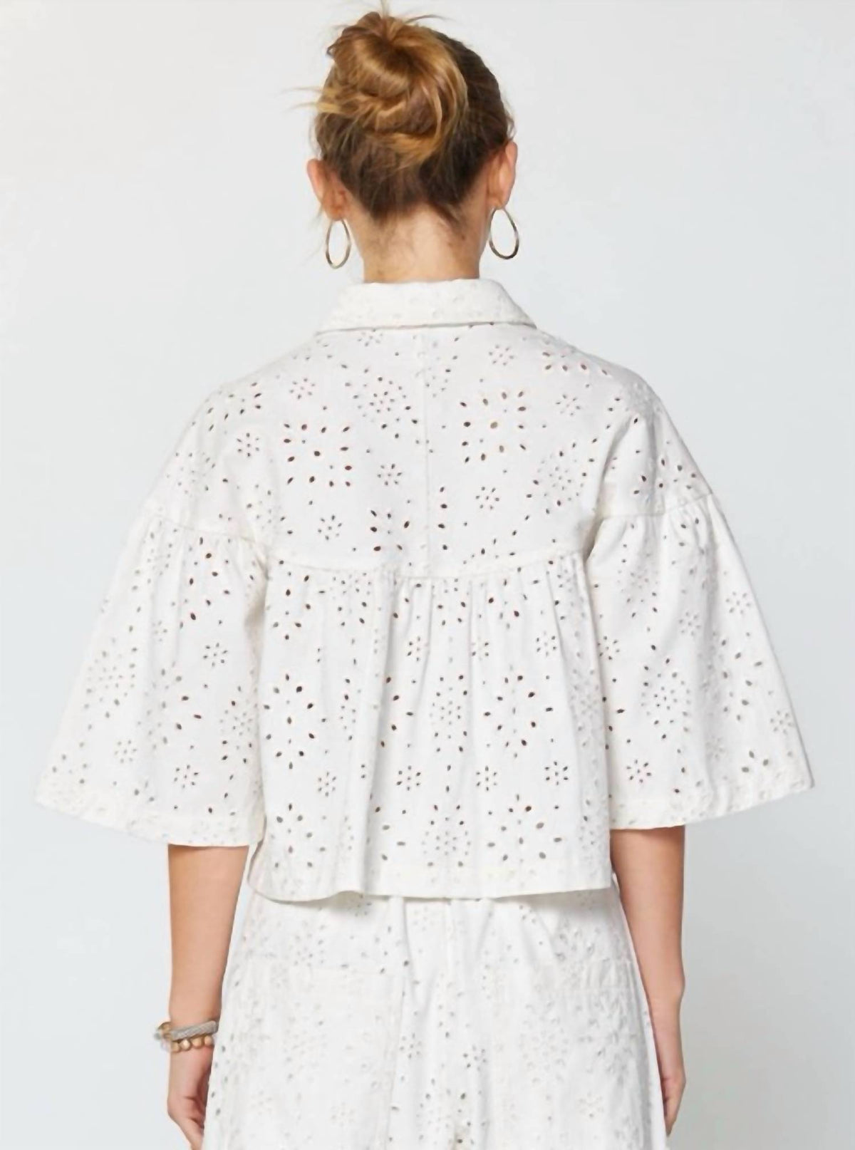 Current Air - Eyelet Cropped Button-down Shirt