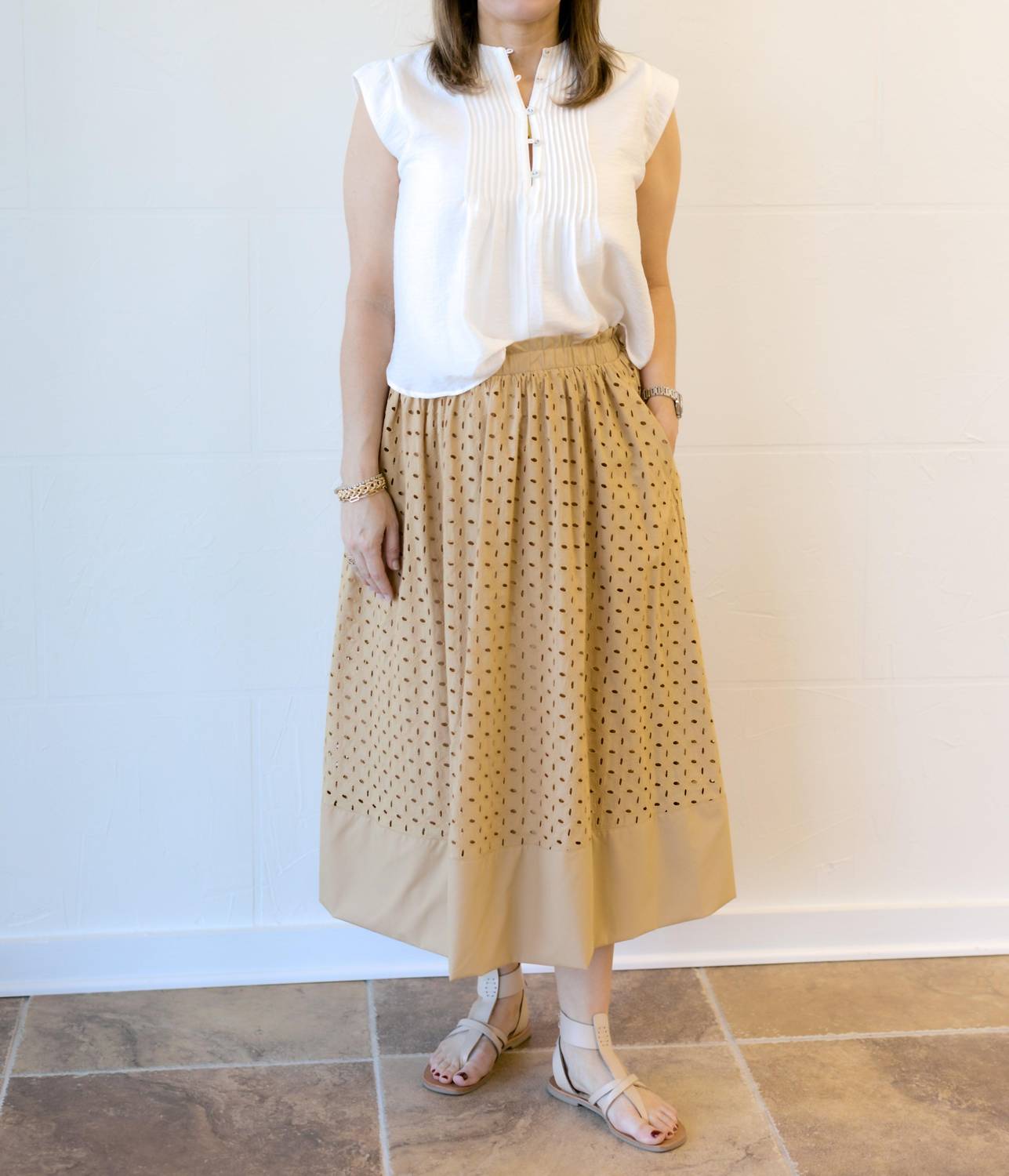 Current Air - Eyelet Skirt - brown - clothing - geometric