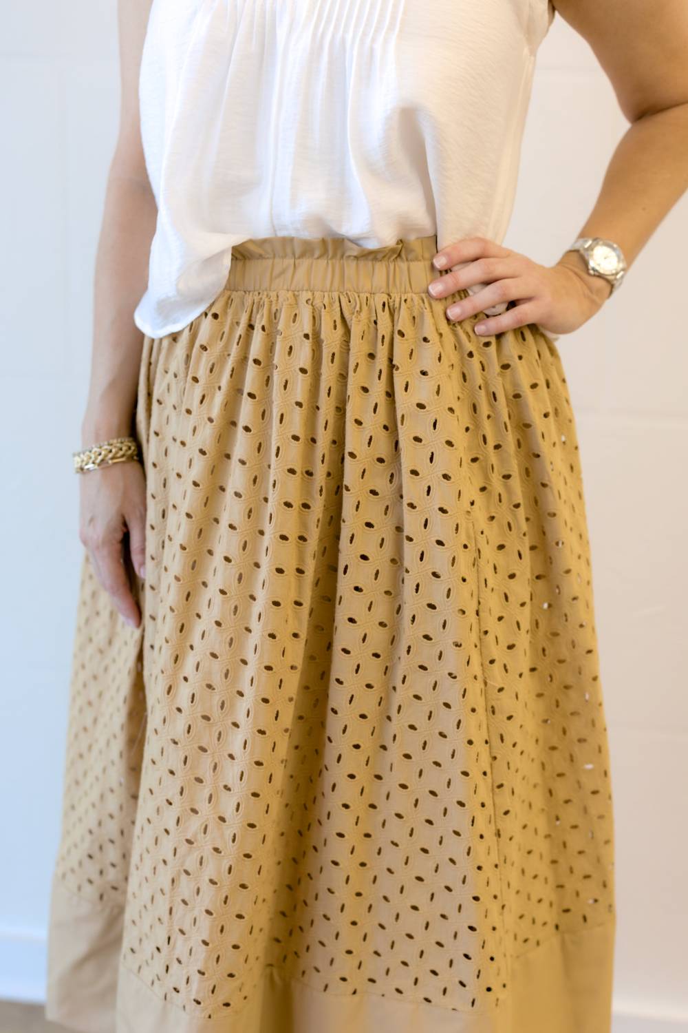 Current Air - Eyelet Skirt - brown - clothing - geometric
