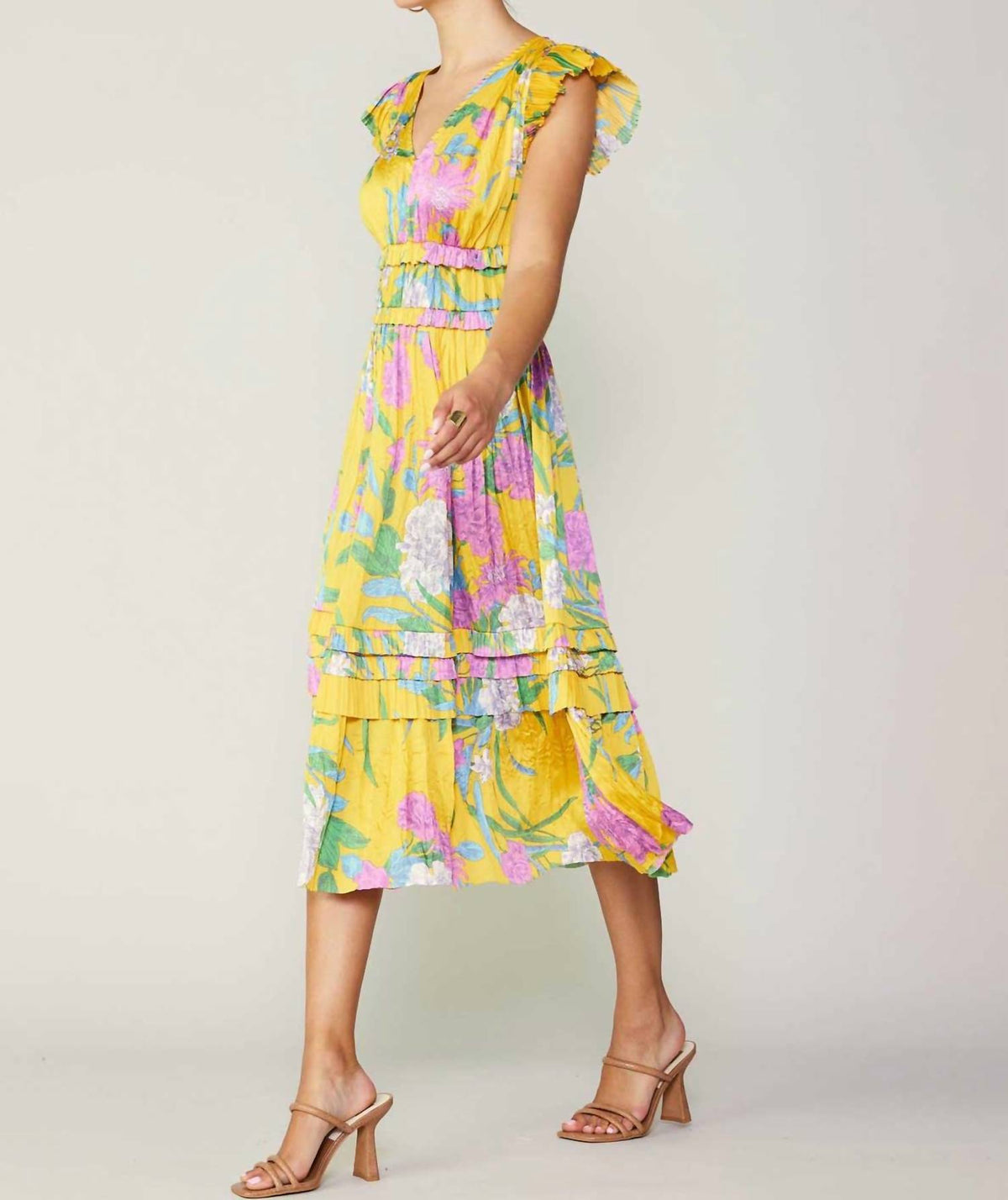 Current Air - Floral Print Pleated Midi Dress