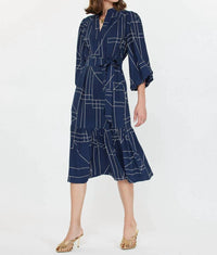Current Air - Geometric Printed Puff-sleeve Midi Dress