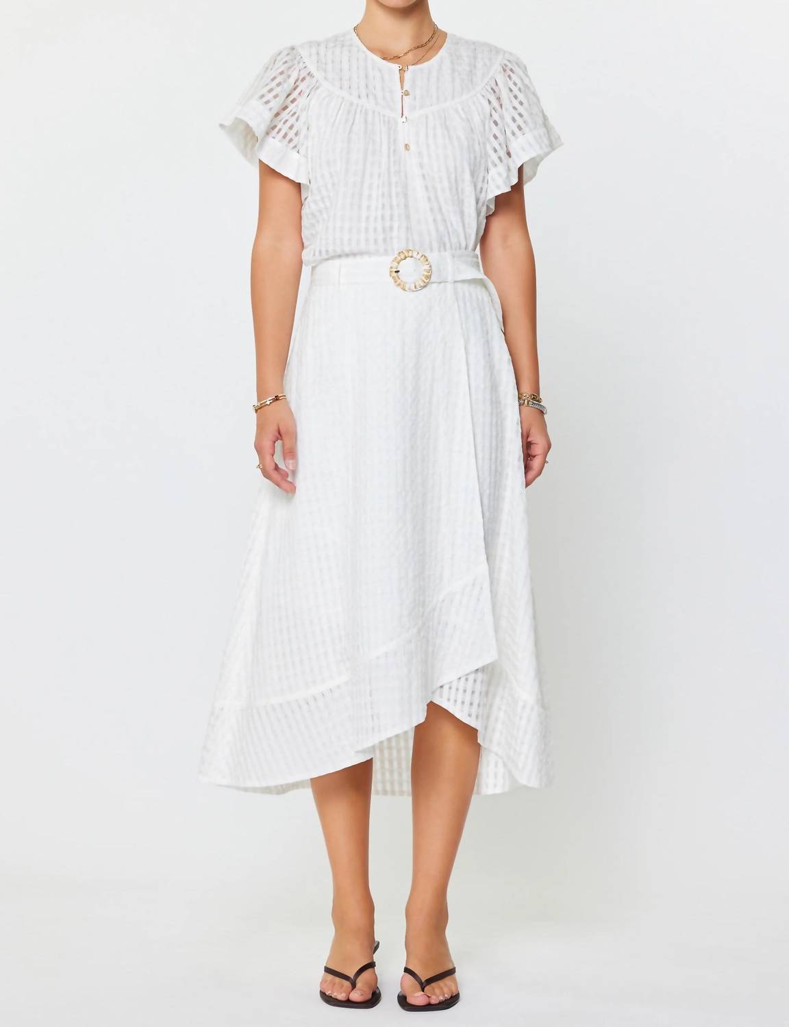 Current Air - Gingham Faux Wrap Belted Midi Skirt