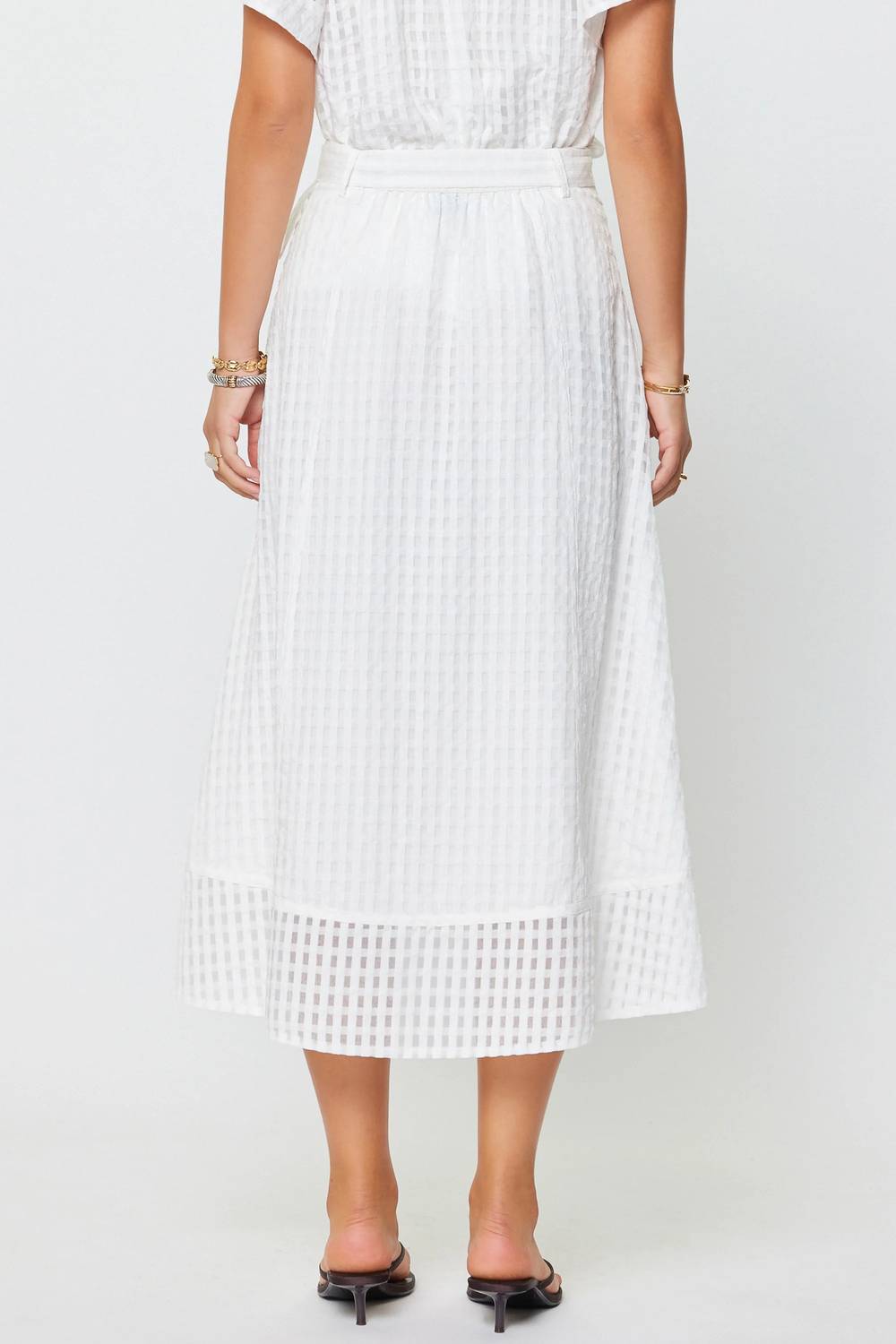 Current Air - Gingham Faux Wrap Belted Midi Skirt