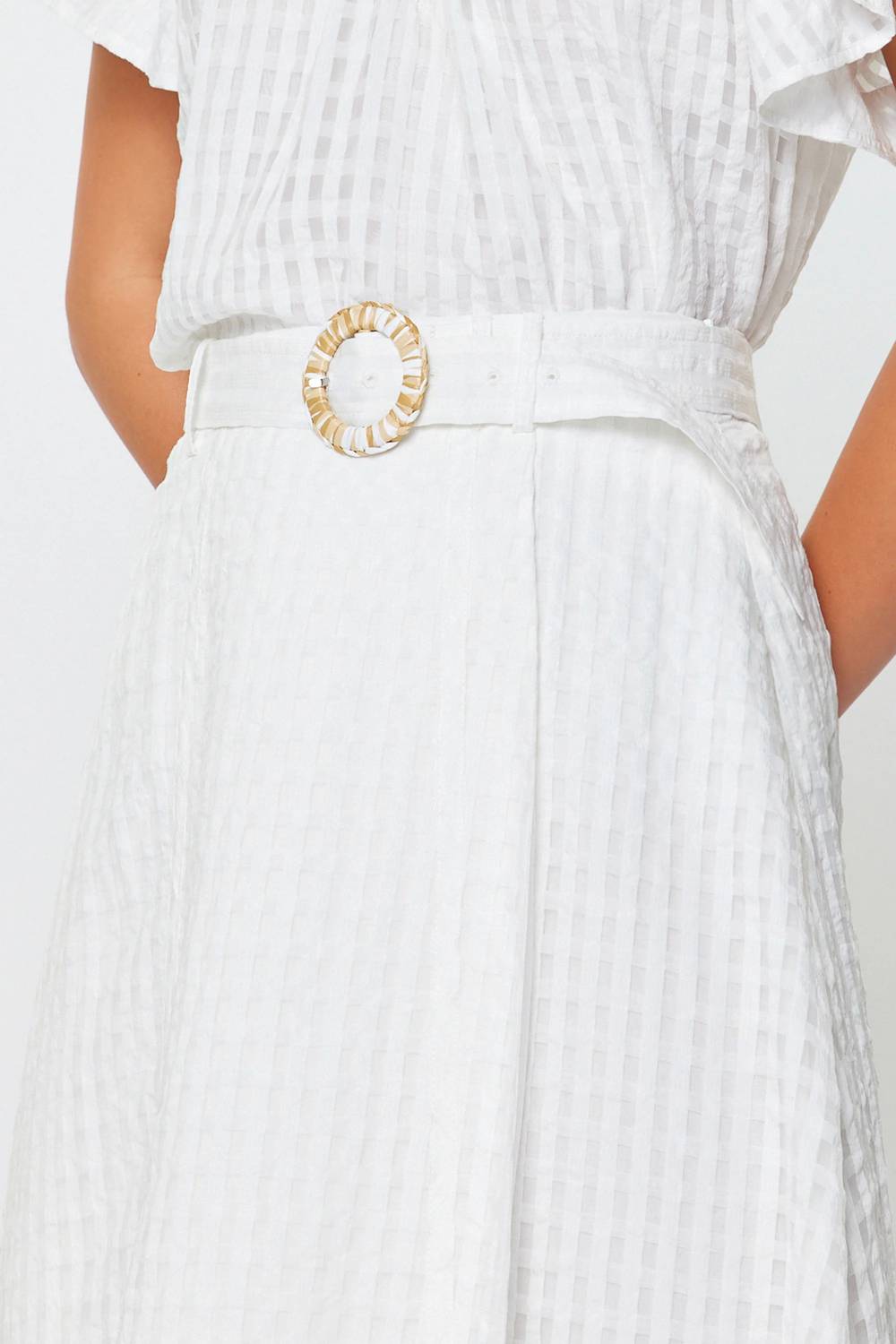 Current Air - Gingham Faux Wrap Belted Midi Skirt