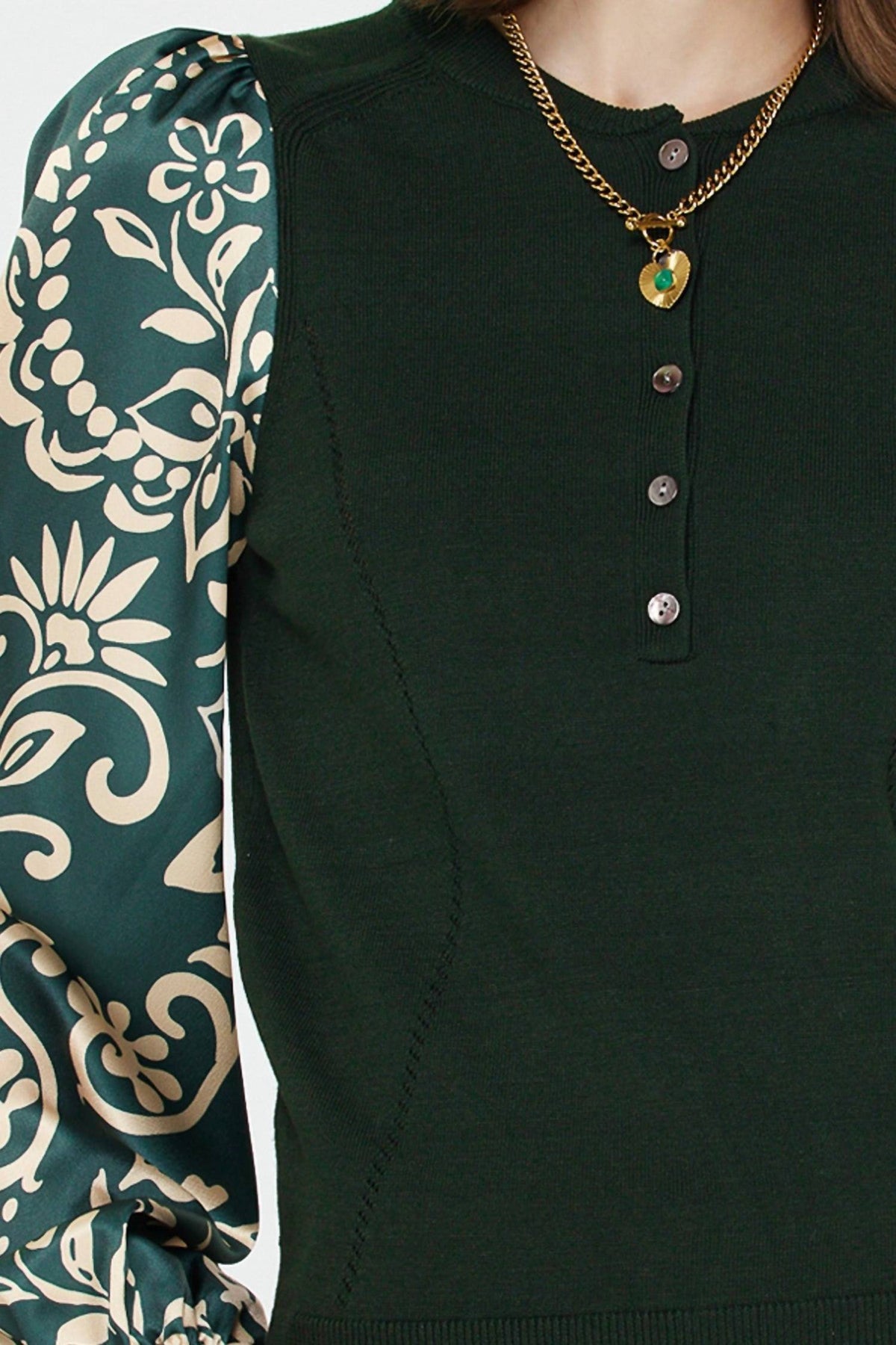 Current Air - Mandarin Collar Combo Sweater Top