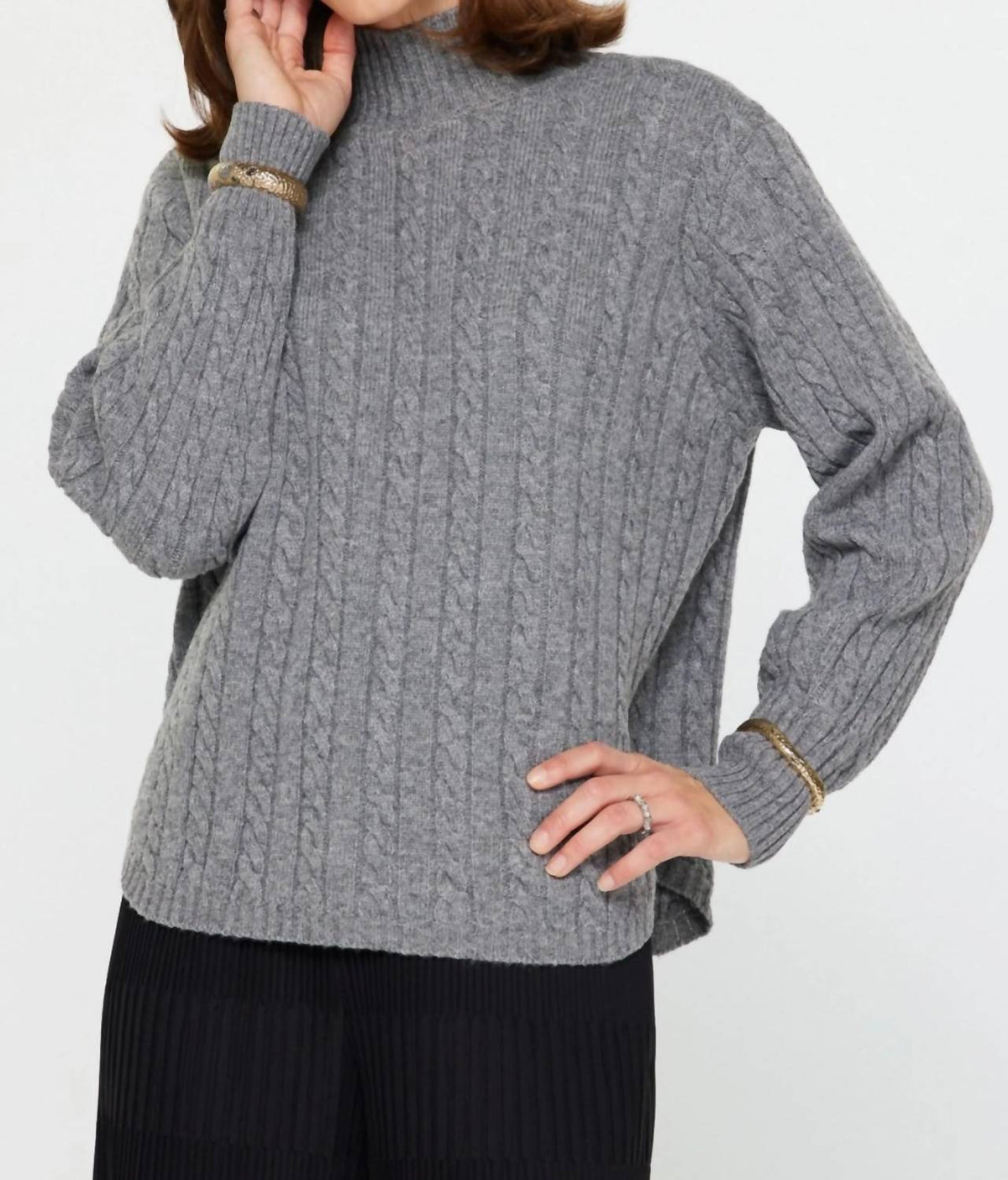 Current Air - Mock Neck Cable Sweater