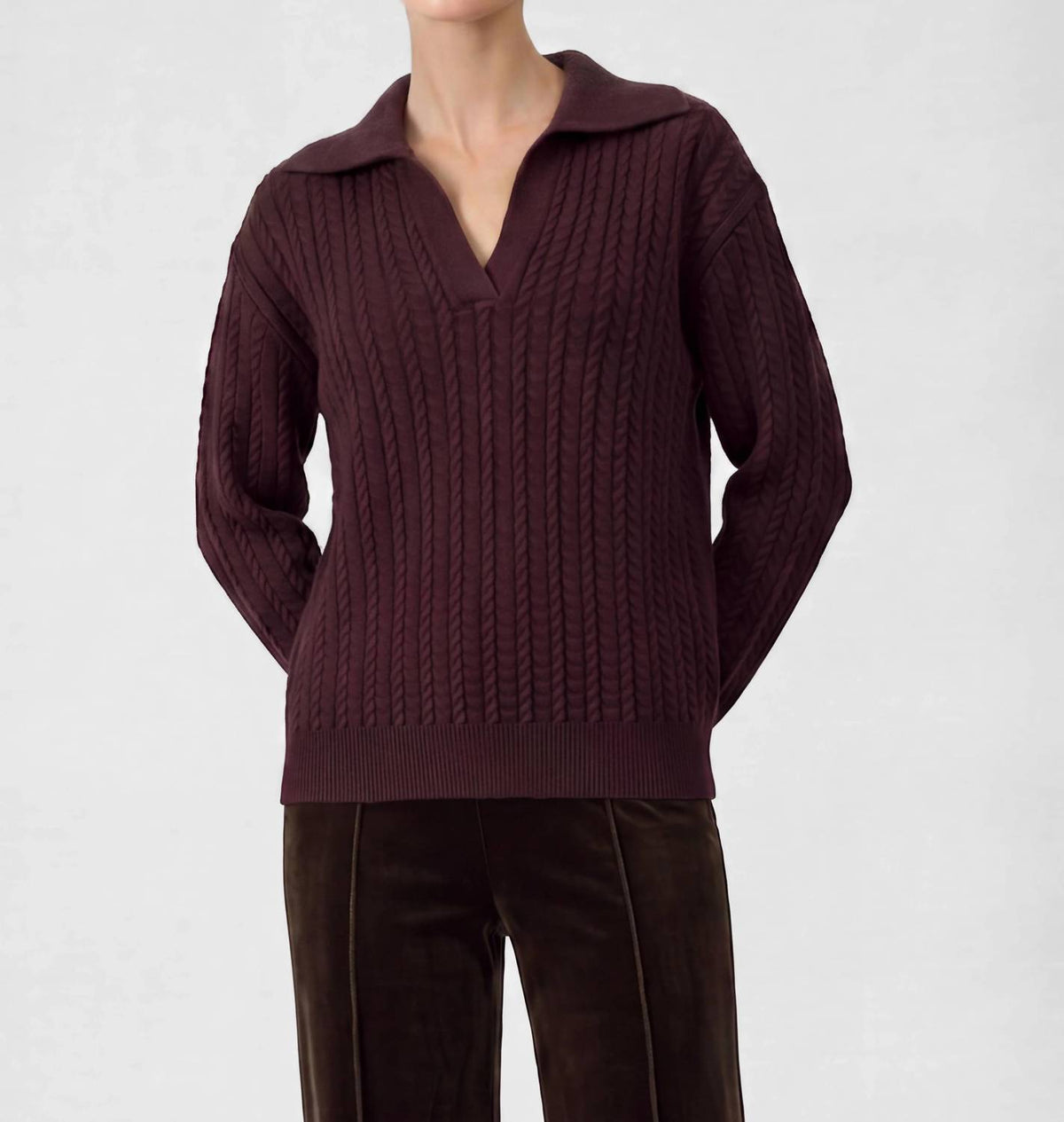 Current Air - Open Collar Cable Knit Sweater