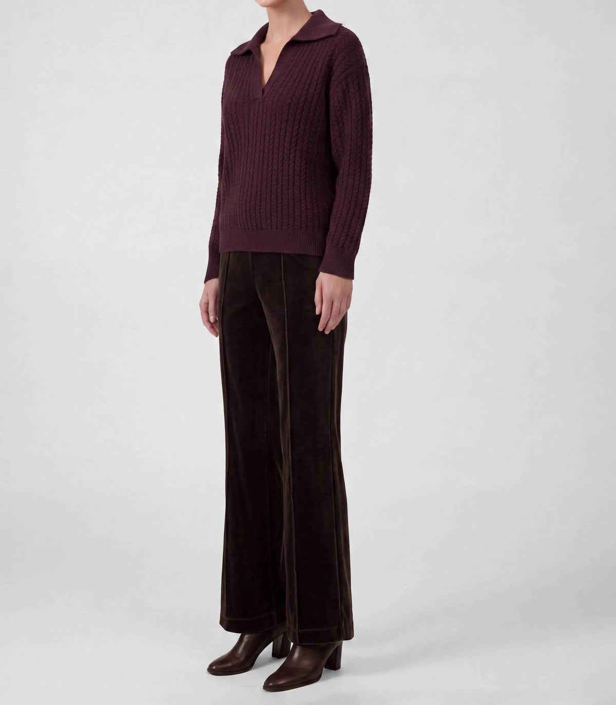 Current Air - Open Collar Cable Knit Sweater