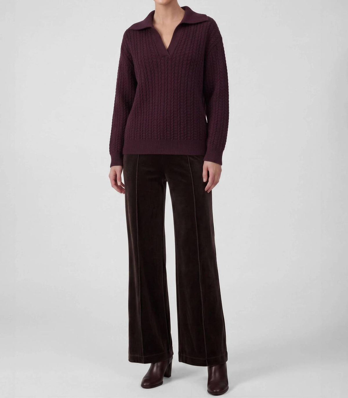 Current Air - Open Collar Cable Knit Sweater