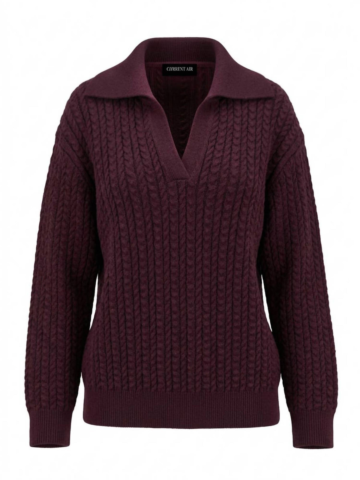 Current Air - Open Collar Pullover Cable Knit Sweater