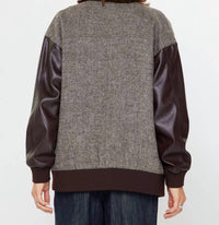 Current Air - Oversized Polyurethane Sleeve And Wool Blend Jacket