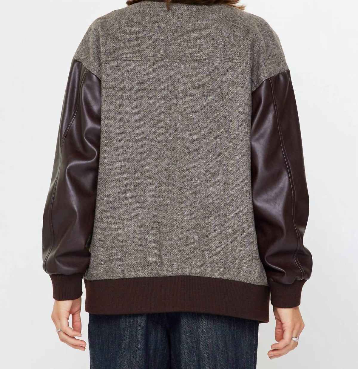 Current Air - Oversized Polyurethane Sleeve And Wool Blend Jacket