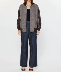 Current Air - Oversized Polyurethane Sleeve And Wool Blend Jacket