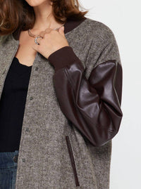 Current Air - Oversized Polyurethane Sleeve And Wool Blend Jacket