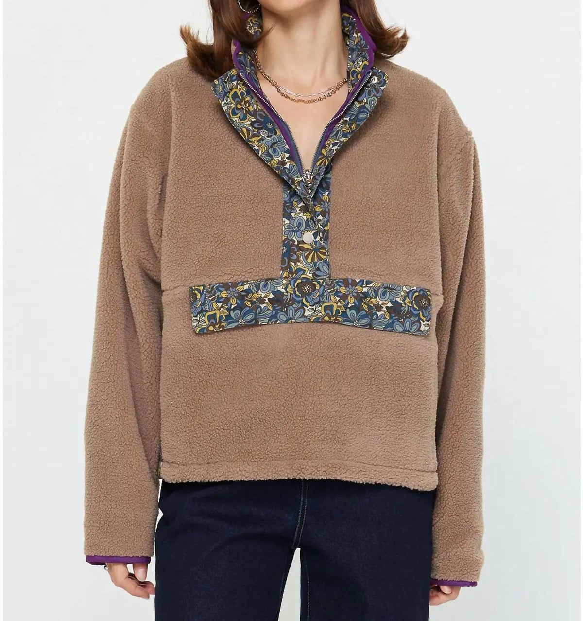 Current Air - Reversible Floral Sherpa Pullover