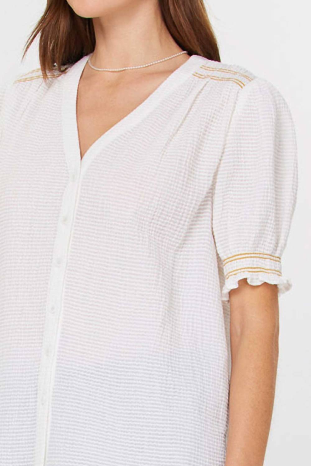 Current Air - Smocked V - neck Blouse - blouses - clothing - shirts