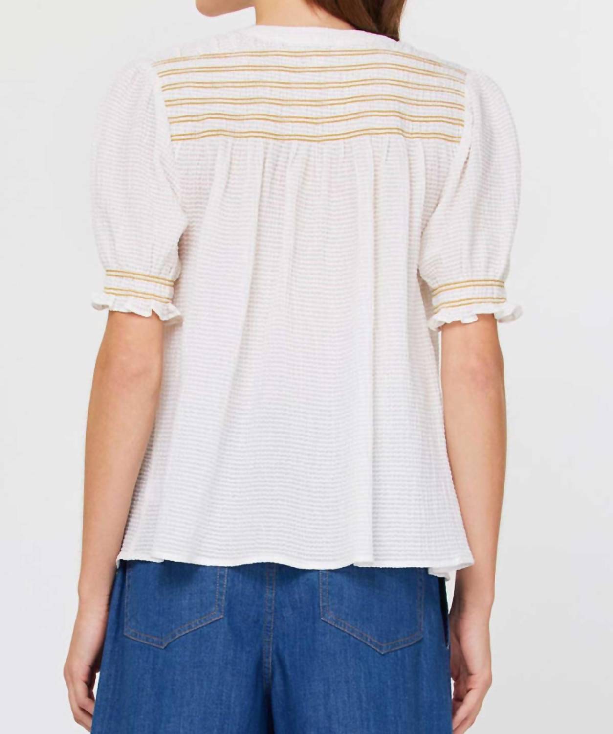 Current Air - Smocked V - neck Blouse - blouses - clothing - shirts