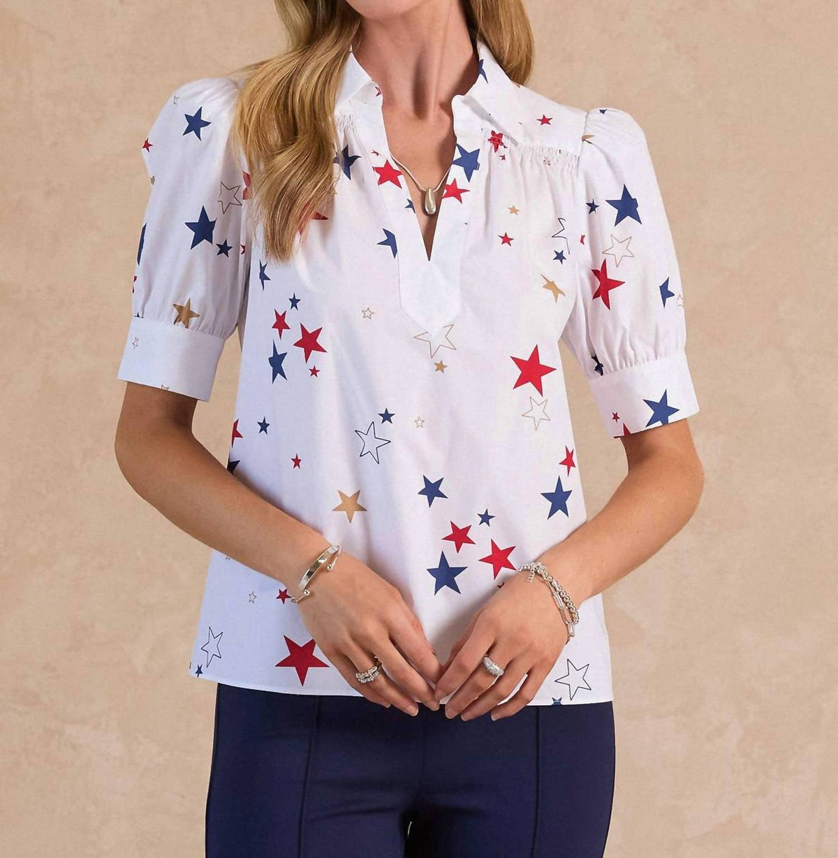 Current Air - Star Printed Short Sleeve Blouse